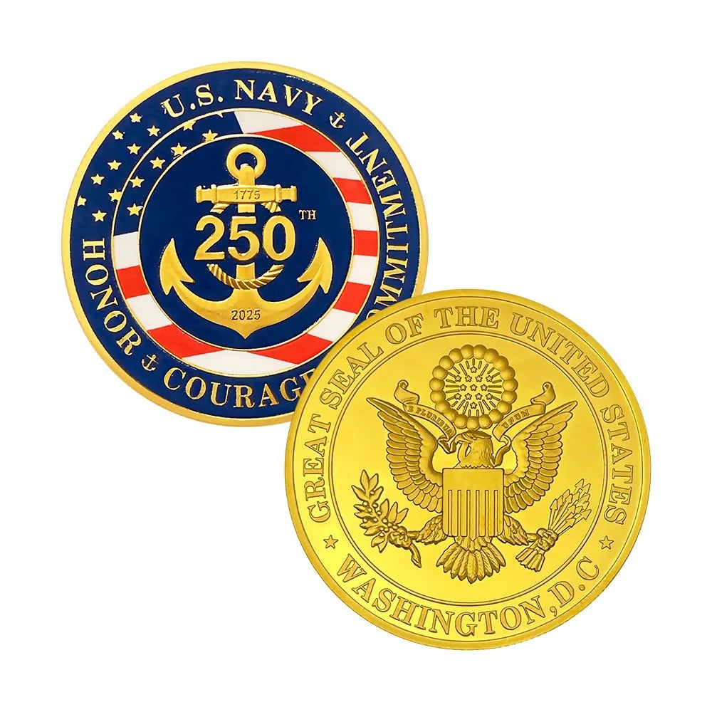 2025 U.S. NAVY 1775-2025 Gold Plated Coins US Navy 250th