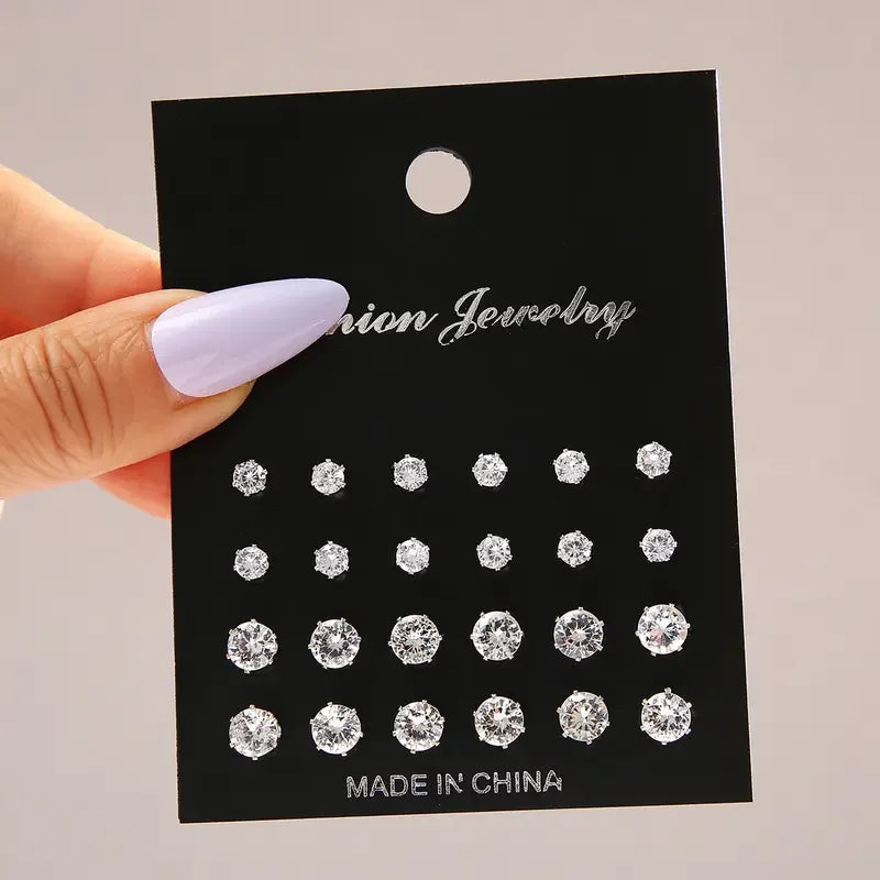 Great Value 12-Pair Stud Earring Set | Multiple Stylish Designs,