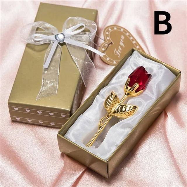 6 Colors Crystal Glass Rose Flower Figurines Craft Valentine's