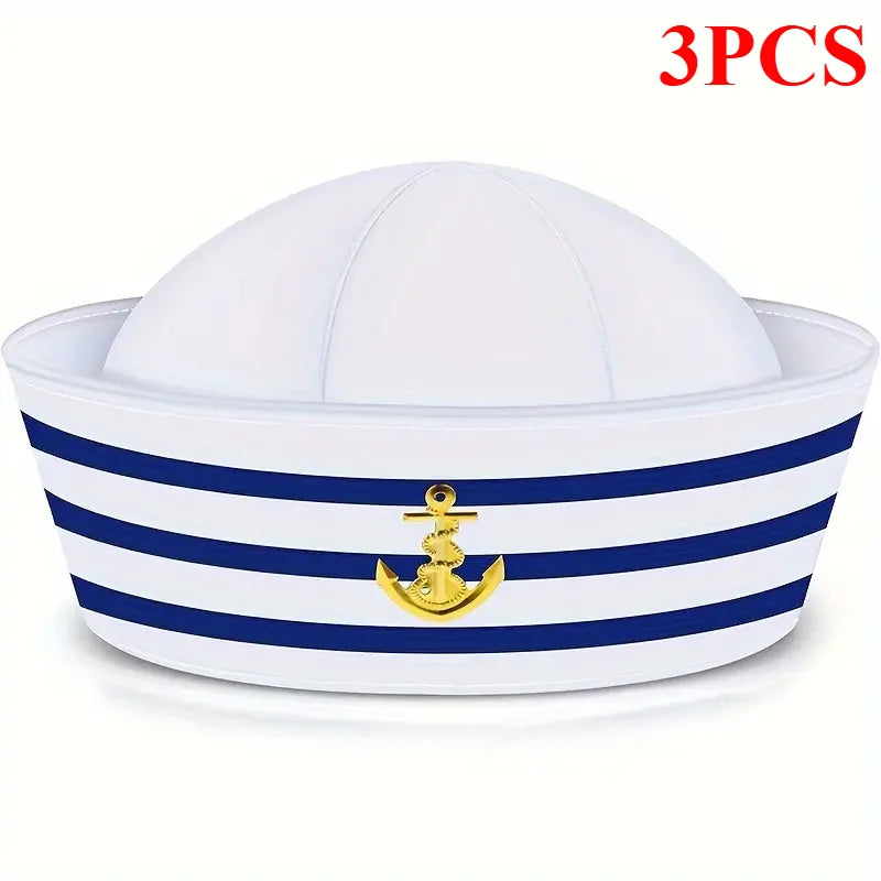 1/3/6 pieces of blue striped sailor hats, white striped sailor