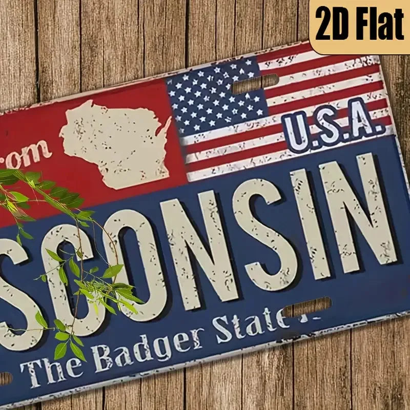 1pc Vintage Aluminum Wisconsin License Plate - Retro USA State