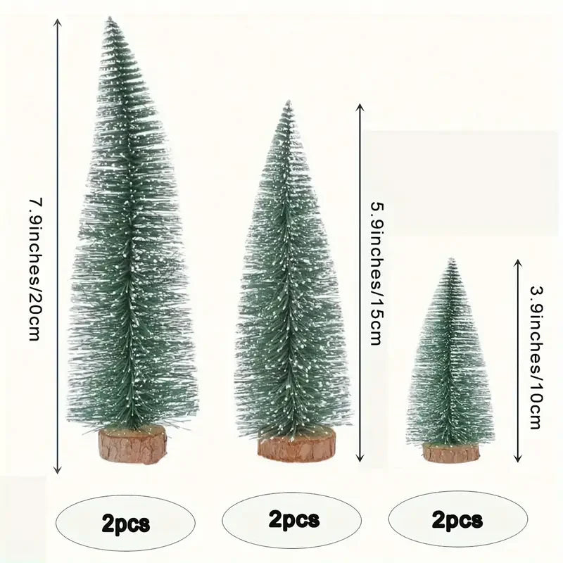 6pcs Mini Christmas Trees, Sisal Trees With Wood Base,