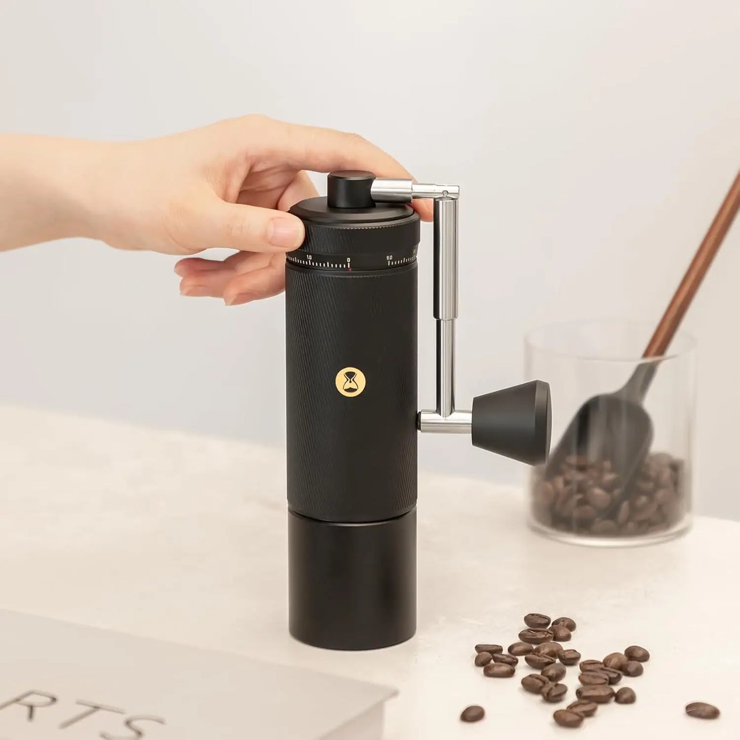 Manual Coffee Grinder with External Adjustment, Stainless Steel Burr