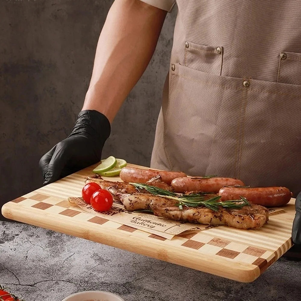 bamboo cutting board, checkerboard steak plate,
