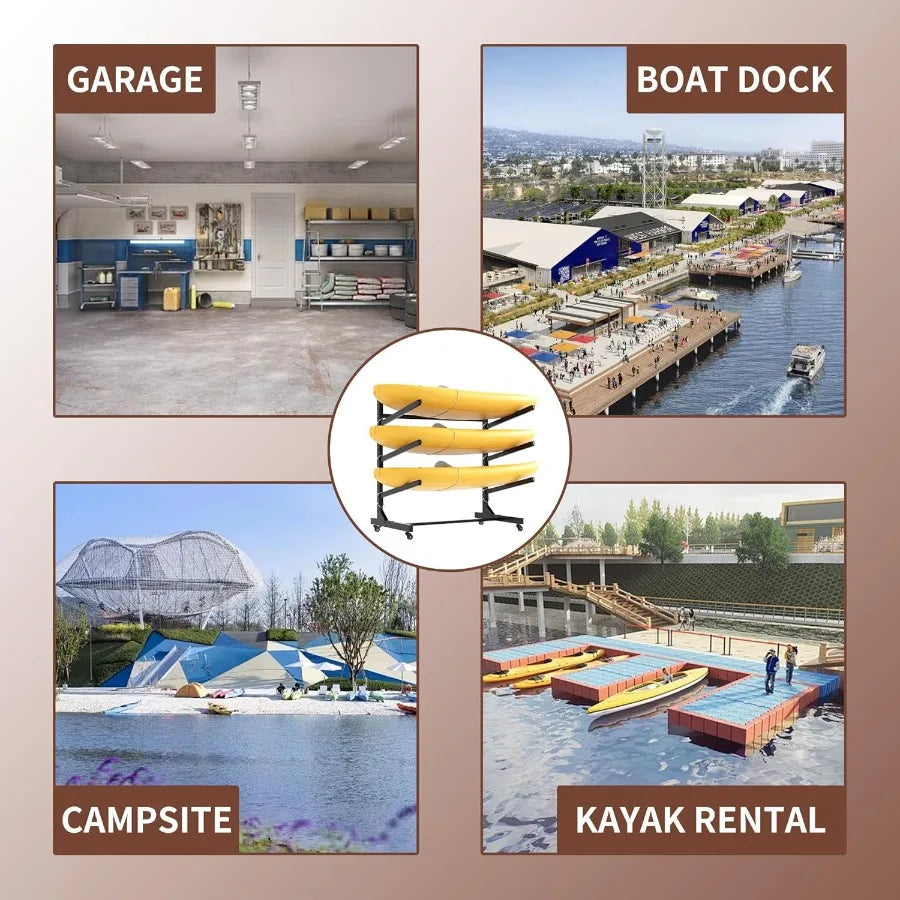 Heavy Duty Kayak Storage Rack with Wheels Adjustable Freestanding Kayak