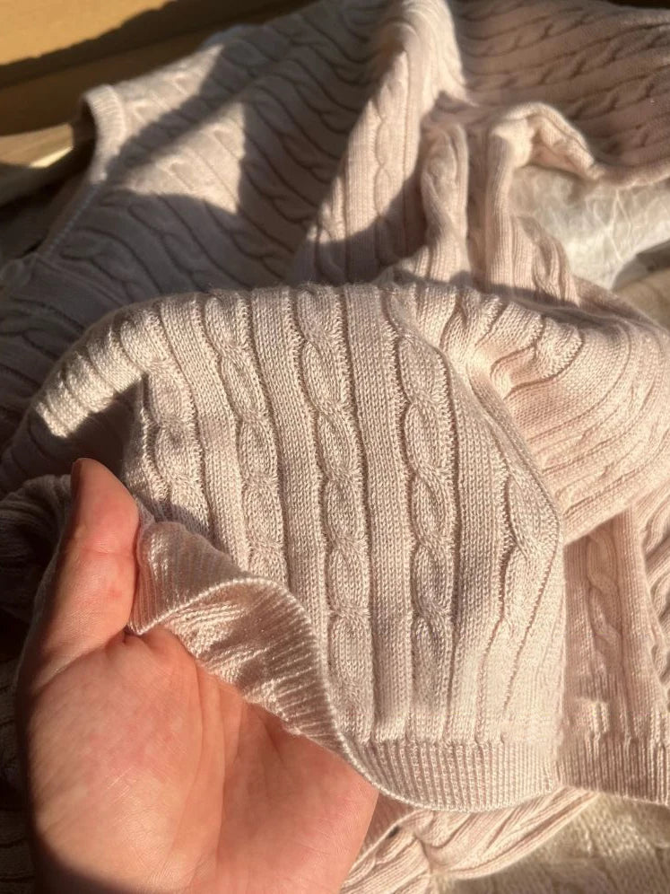 New Pink Twisted Flower Knit Sweater Cardigan O-Neck