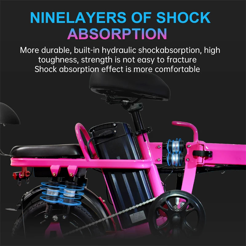 Pink Women Folding Electric Bike for Adults 500W Motor 20MPH