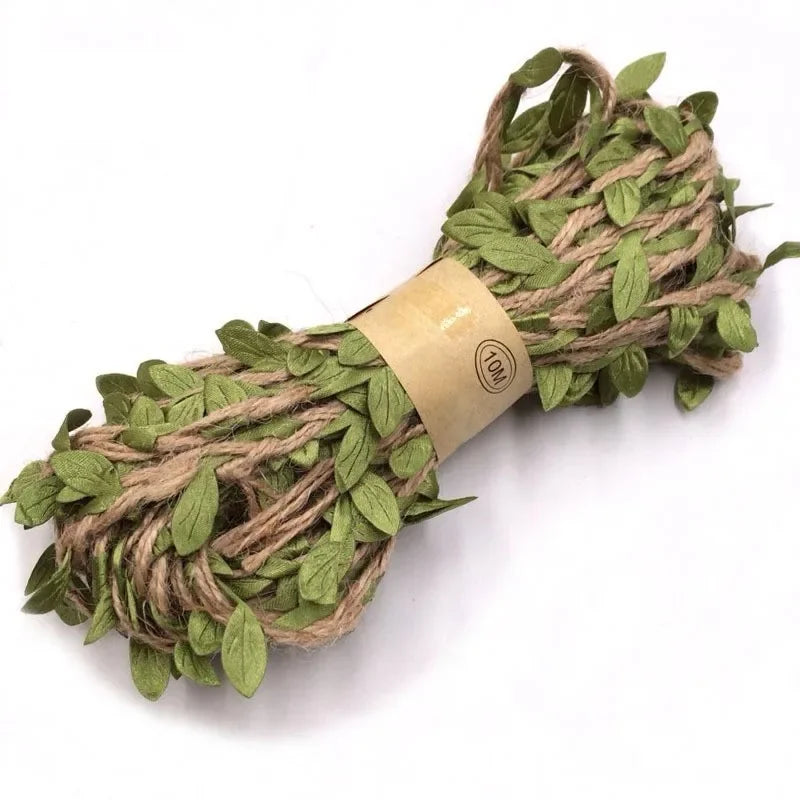Hemp Rope With Fake Green Leaves Length 10 Meters