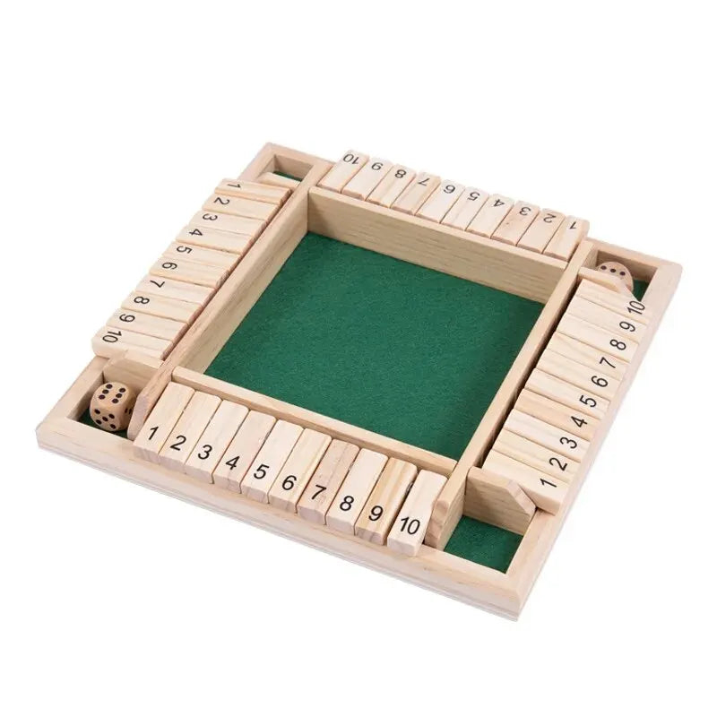 Wooden Dice Board Game Shut The Box for 4 Players Flaps & Dices
