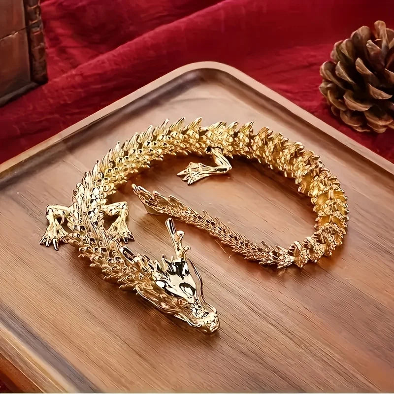 Majestic 3D alloy golden dragon statue with movable limbs