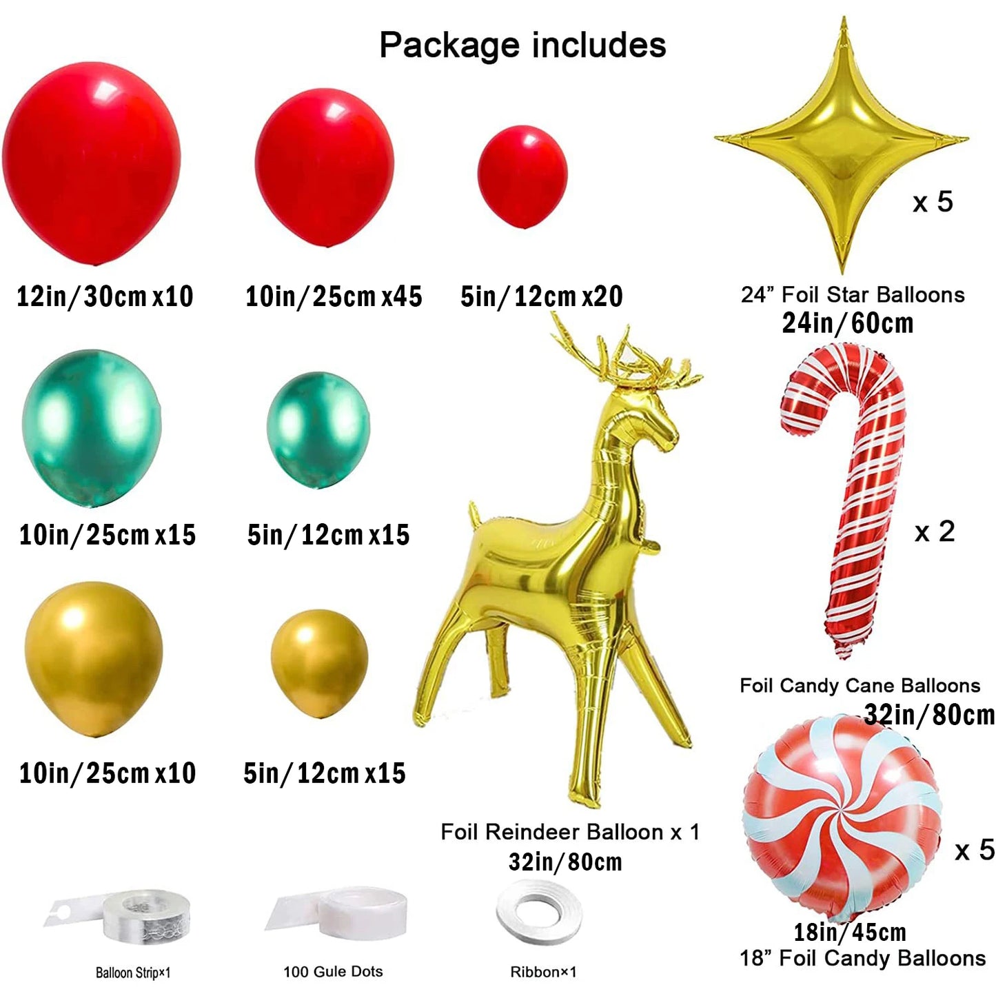 Christmas crutches, candy, golden deer, balloon decoration