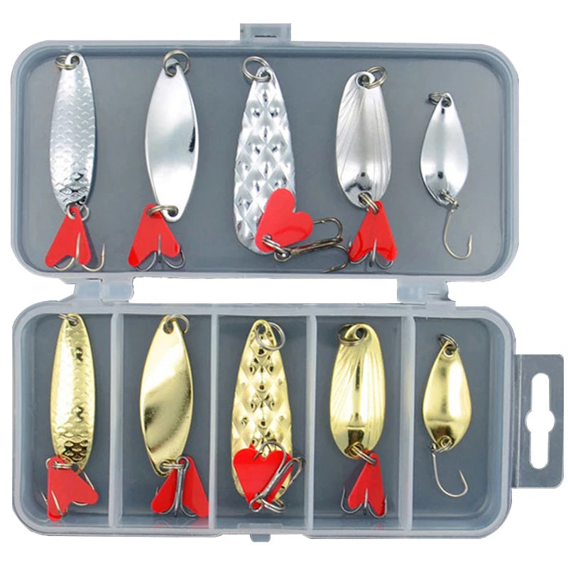 10PCS/Set Gold And Sliver Metal Jig Spoon Spinner Fishing