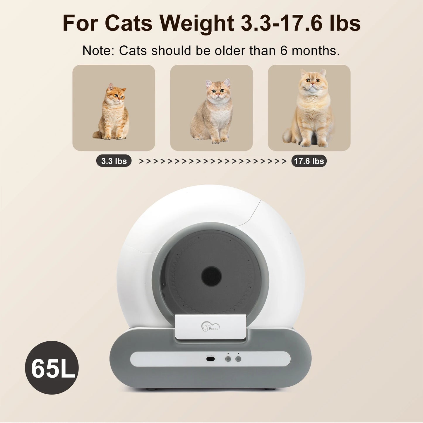 DOEL 65L Self-Cleaning Cat Litter Box App Control, ONLY Supports 2.4G WiFi