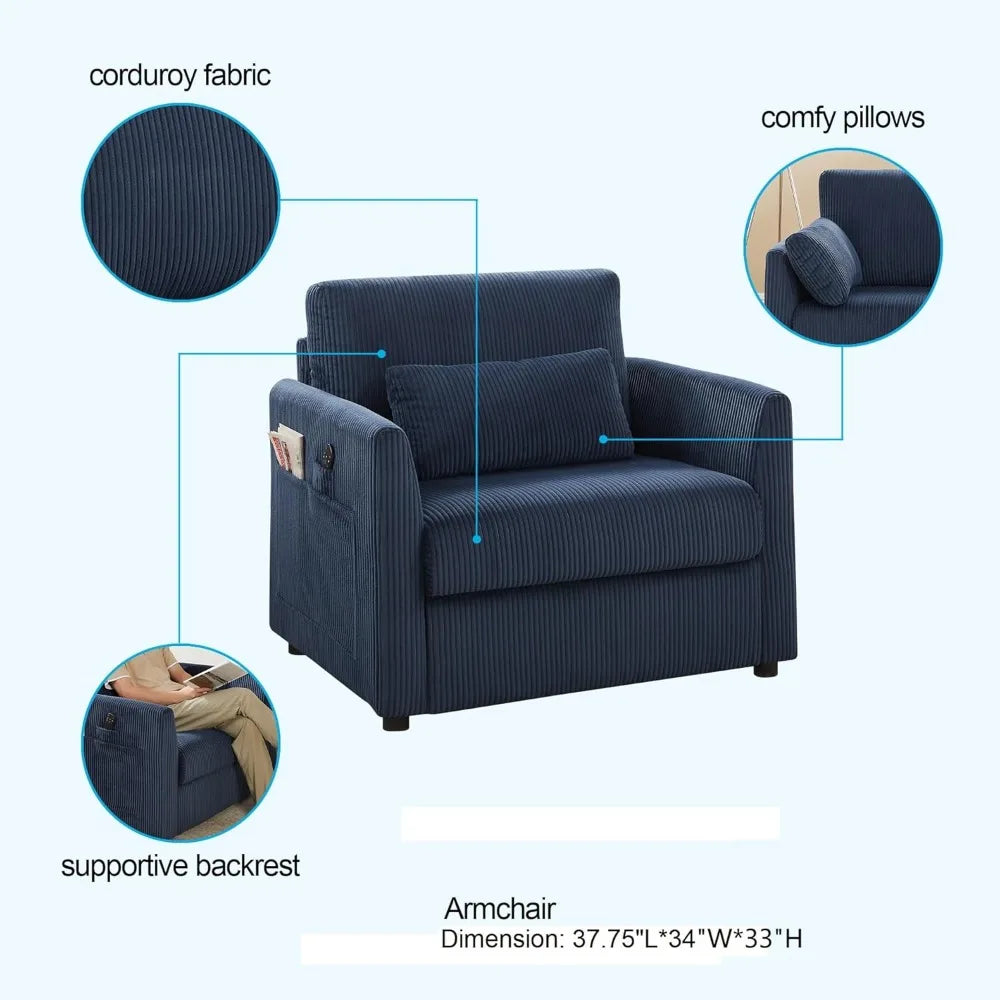 Modern Corduroy Accent Chairs, 38 W Comfy Armchair