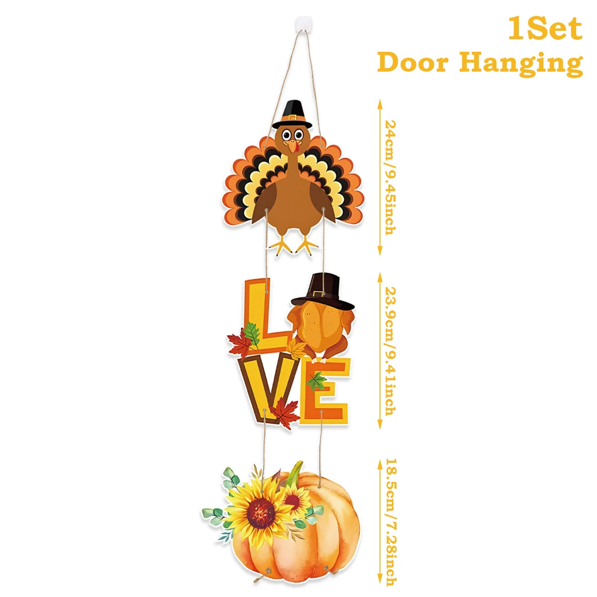 Happy Thanksgiving Day Door Banner Autumn Vine Wreath