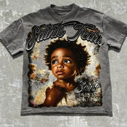 100% Cotton Vintage Style Saints Tears Graphic Tee Retro