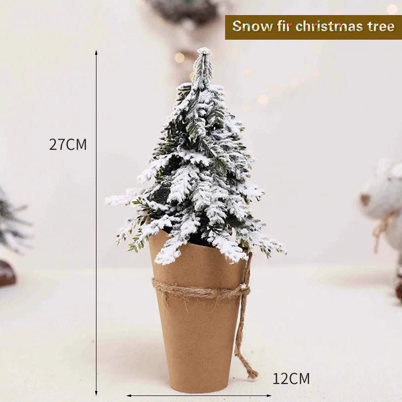 Christmas Tree Mini Pine Tree With Wood Base DIY Home Table