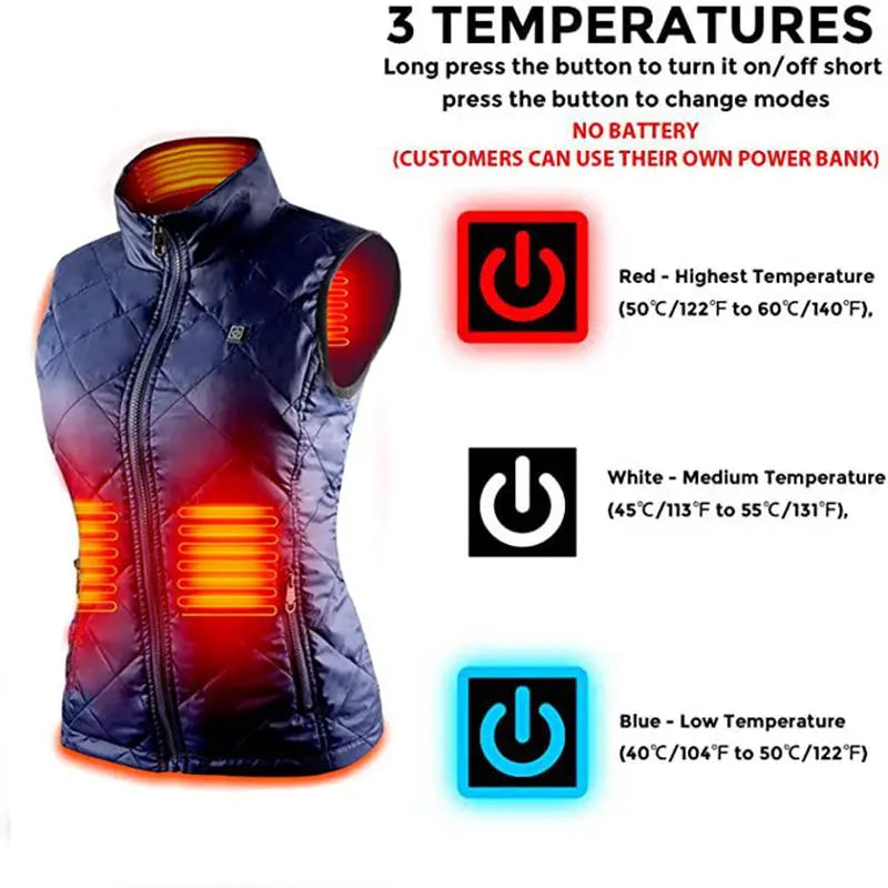 Women 9-zone dual switch Heating Vest Autumn and Winter Cotton