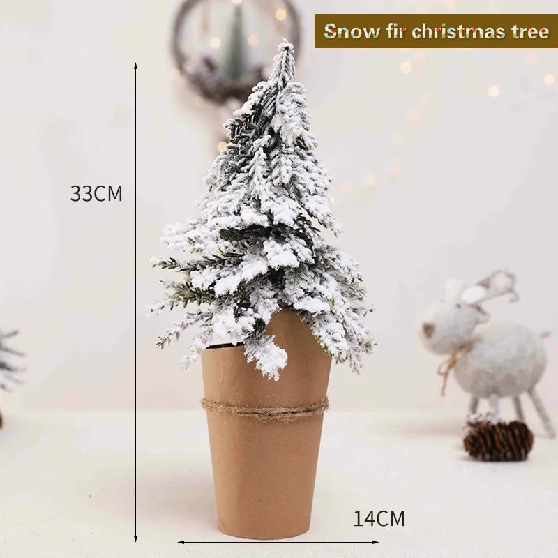 Christmas Tree Mini Pine Tree With Wood Base DIY Home Table