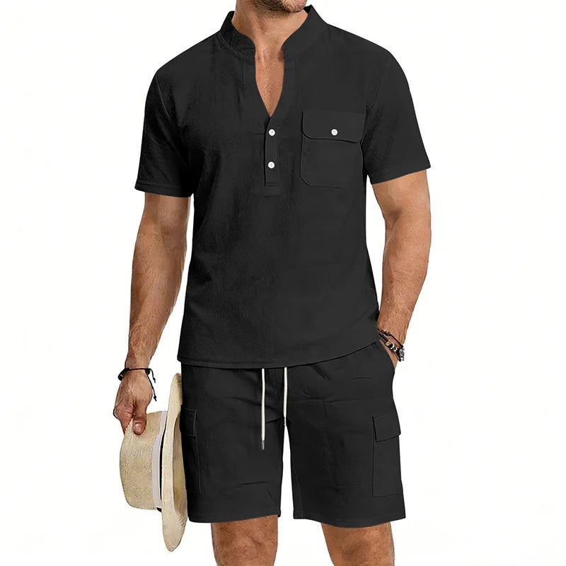 American summer men's casual linen suit, outdoor loose