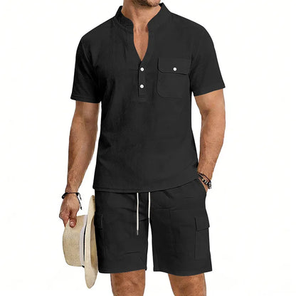 American summer men's casual linen suit, outdoor loose