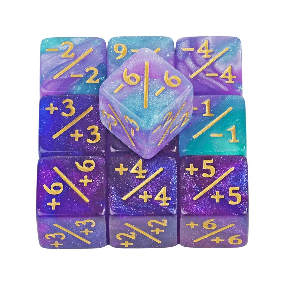10pcs/set Six Sided Dice Set D6 Counters +1/+1 and -1/-1 Set for Math Teaching ,Kid Arithmetic Toys, Card Game Accessories