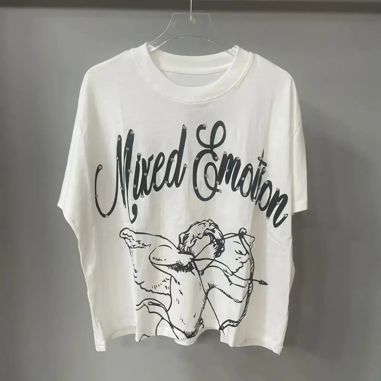 New Summer Letter Rhinestone Short Sleeve Black Men's T-Shirt