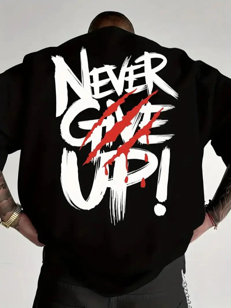 2026 Summer slogan print never give up! Letter-style