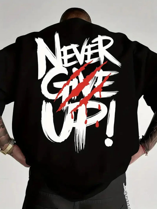 2026 Summer slogan print never give up! Letter-style