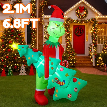 2.1M/6.8FT Grinch Holding Christmas Tree Inflatable