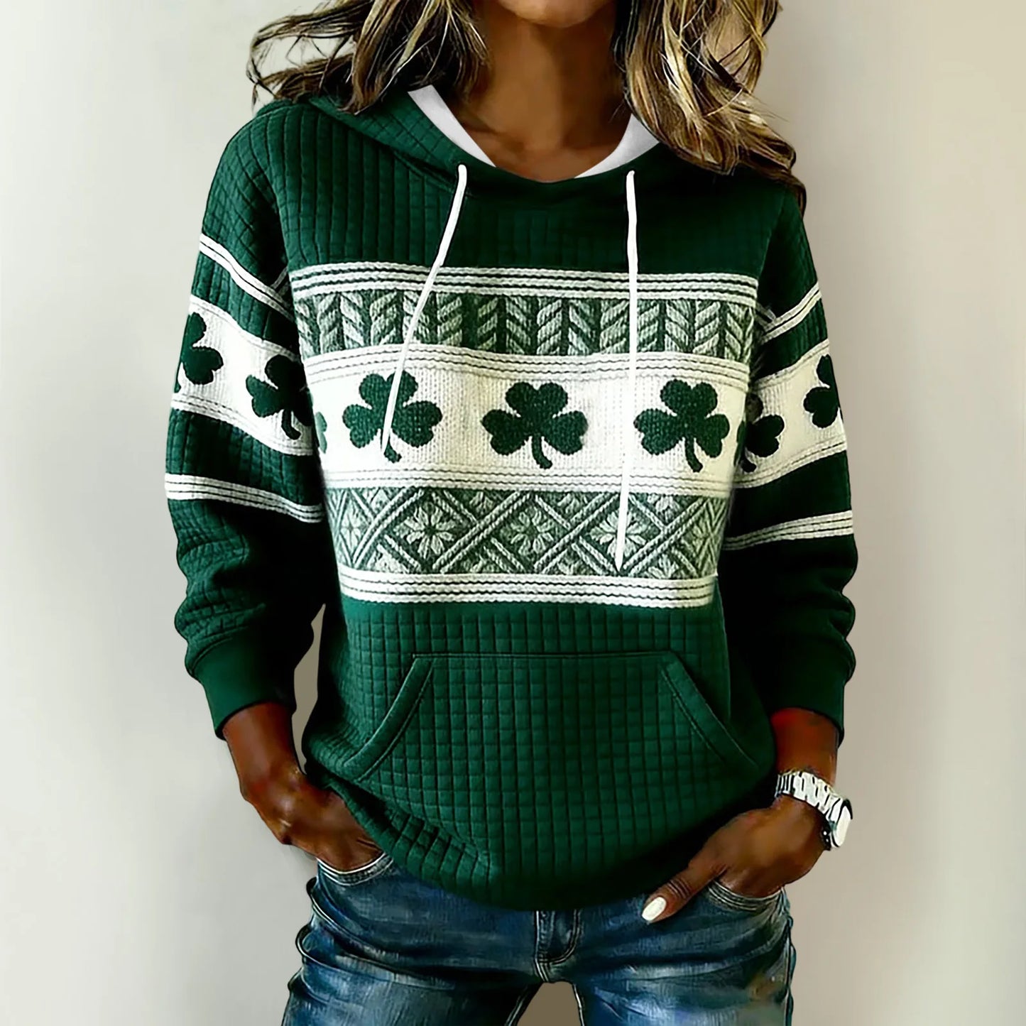 st patricks day women hoodie green clover