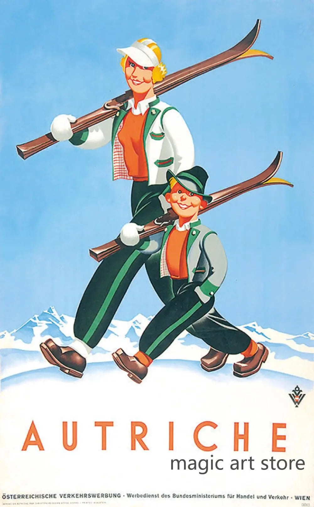 Retro Zermatt Chamonix Skiing Art Poster Vintage Australia
