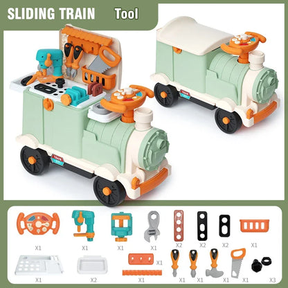 3 in 1 Sliding Train Toy Ride On Car for Toddlers Pretend Play