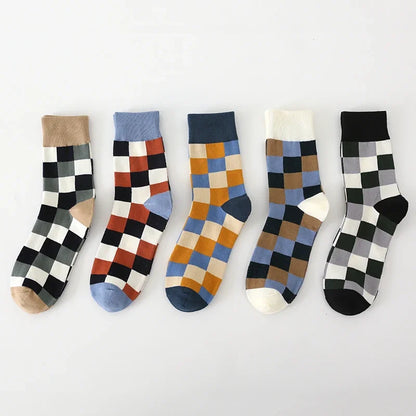 5Pair Pack New Men's Socks Colorful Grid Sock Casual Business
