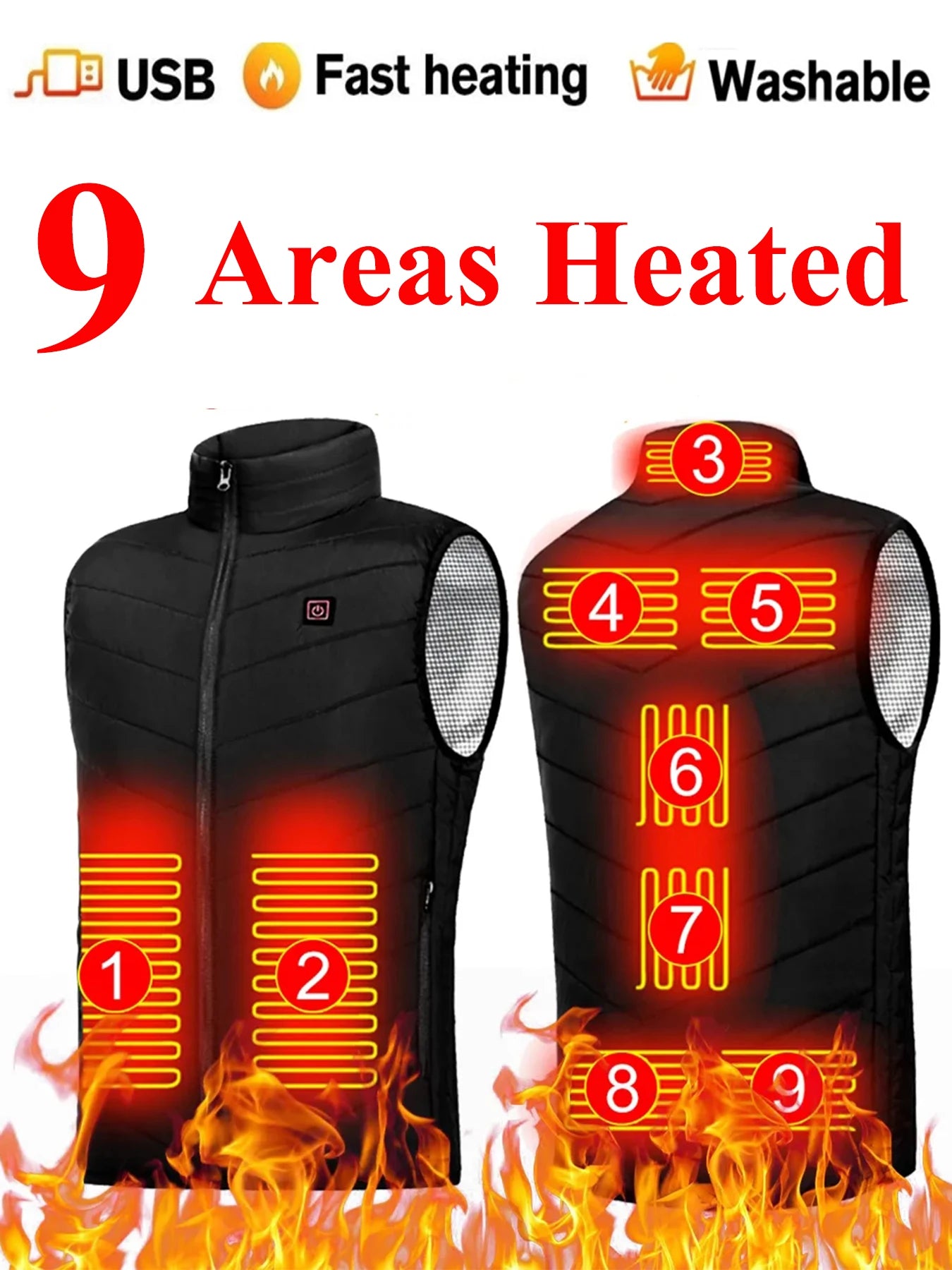 9 Heated Vest Zones Electric Heated Jackets Men Women