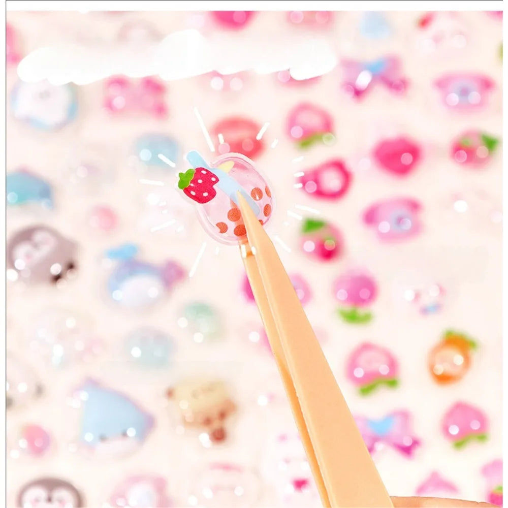 300Pcs Kawaii Cartoon 3D Relief Sticker Cute Crystal