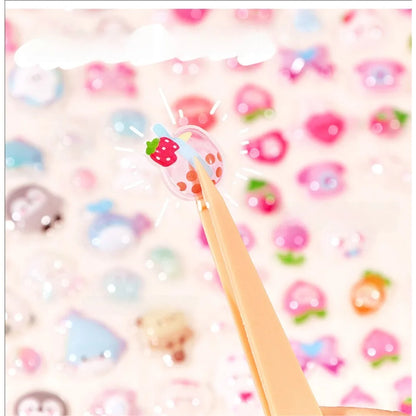 300Pcs Kawaii Cartoon 3D Relief Sticker Cute Crystal