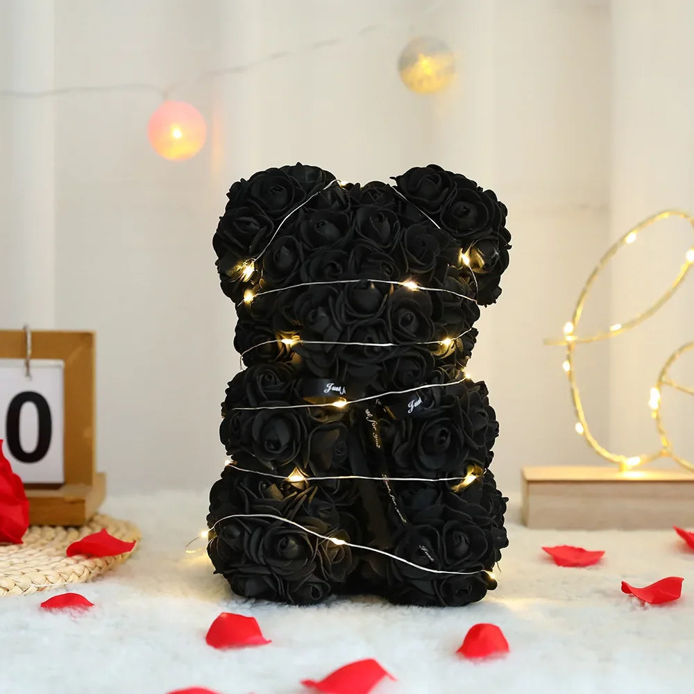 25cm Artificial Teddy Rose Flower Bear with Box Romantic Valentines Day