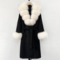 Wool Blends Coat Fashion Long Natural Warm Real Fox Fur Jacket