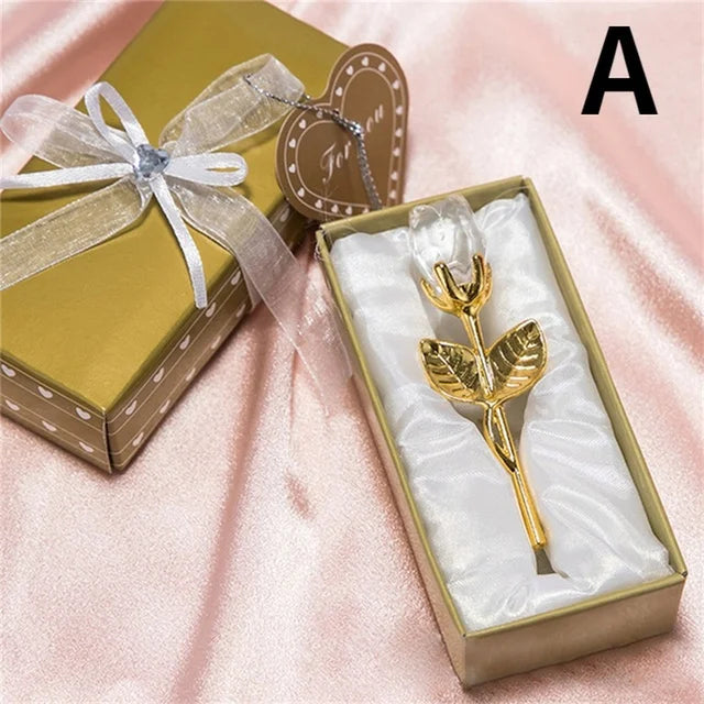 6 Colors Crystal Glass Rose Flower Figurines Craft Valentine's