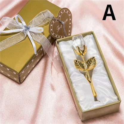 6 Colors Crystal Glass Rose Flower Figurines Craft Valentine's