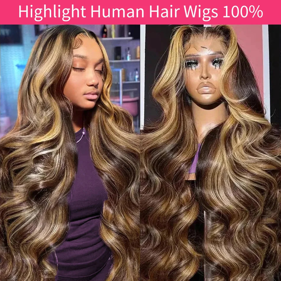 P1B30 Highlight Body Wave Human Hair Wigs 100%Human Hair Quality