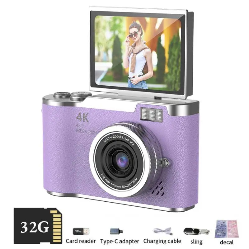 4K Digital Camera CCD 180° Flip Screen Selfie Camera