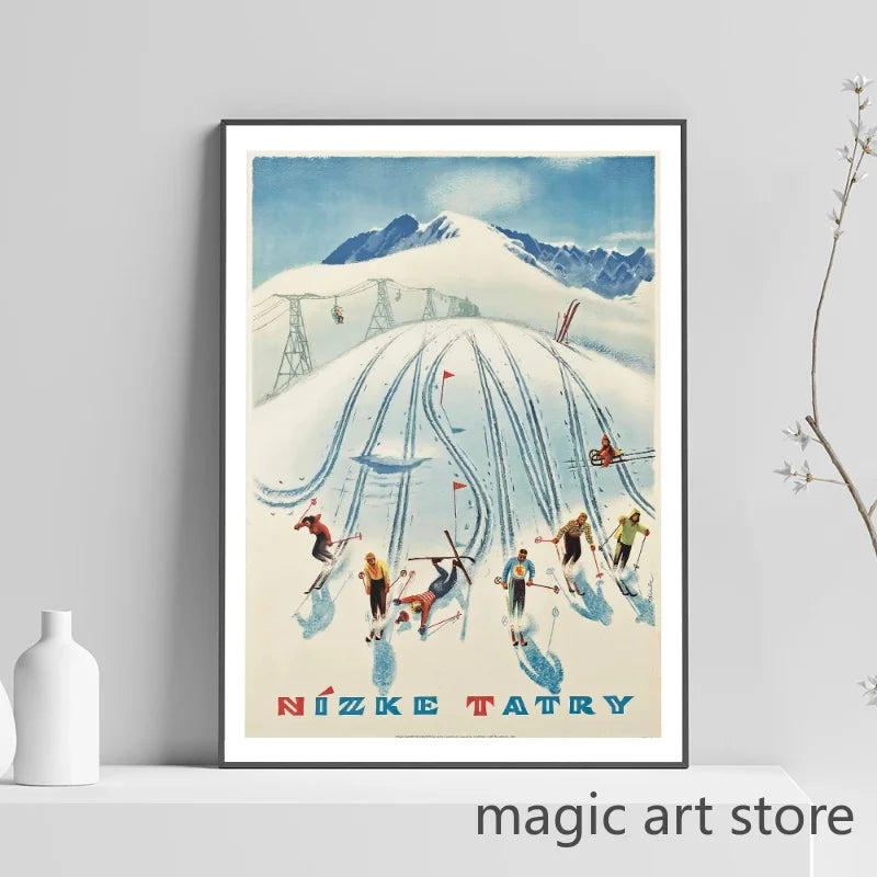 Retro Zermatt Chamonix Skiing Art Poster Vintage Australia