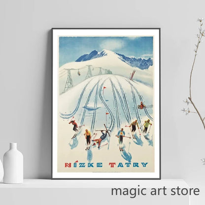 Retro Zermatt Chamonix Skiing Art Poster Vintage Australia