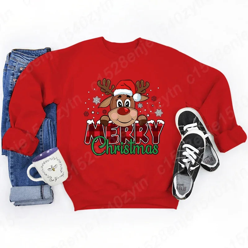 Women's Festive Christmas Reindeer & Plaid Graphic