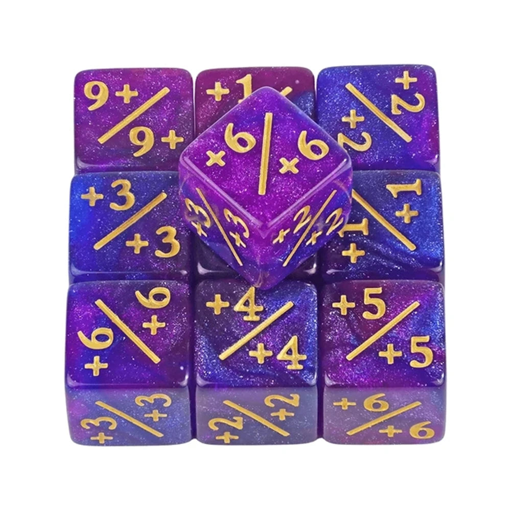 10pcs/set Six Sided Dice Set D6 Counters +1/+1 and -1/-1 Set for Math Teaching ,Kid Arithmetic Toys, Card Game Accessories