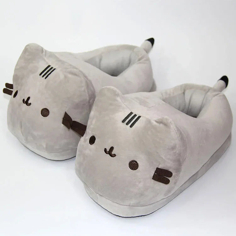 Cartoon Full Covered Cat Slippers Warm Winter Slides Soft Plush