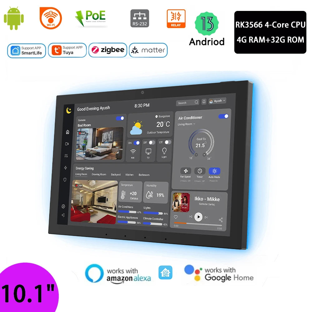10.1 inch POE tablet wall mount android 14 smart home control panel,