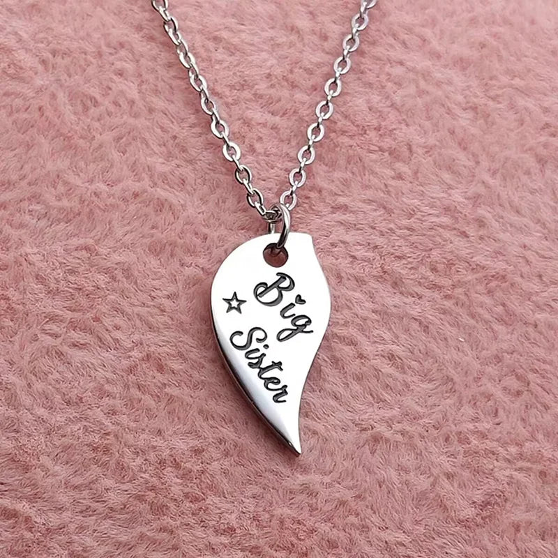 3 PCS Mom Big Sister Littler Sister Heart Matching Necklace